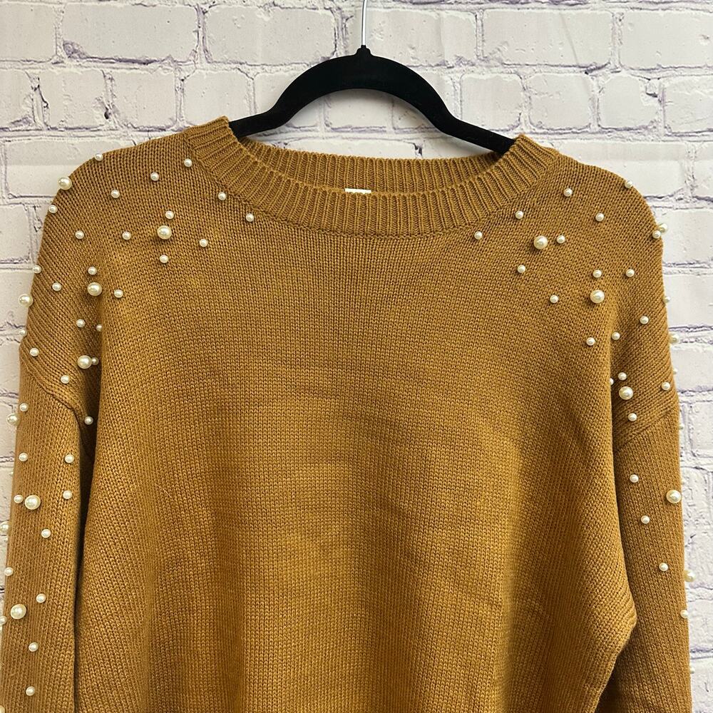Blooming Jelly Oversized Brown Long Sleeve Sweater Pearl Beaded Women's Medium - Picture 6 of 6